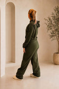 Conjunto W One Fitness Fusion Verde Militar Blusa com Capuz e Calça Pantalona