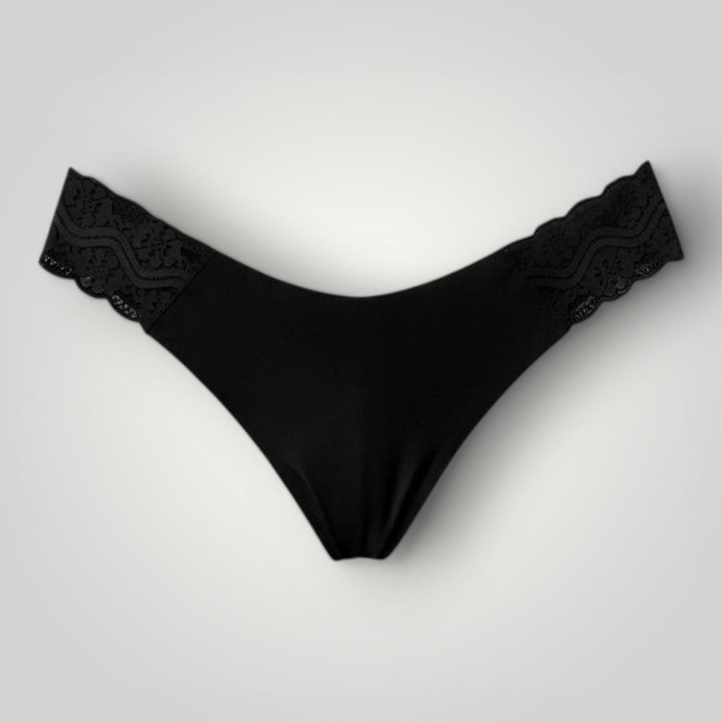 Calcinha W One Fio Dental com Laterais em Renda Sem Costura Preta