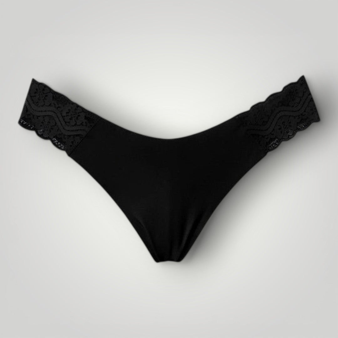 Calcinha W One Fio Dental com Laterais em Renda Sem Costura Preta
