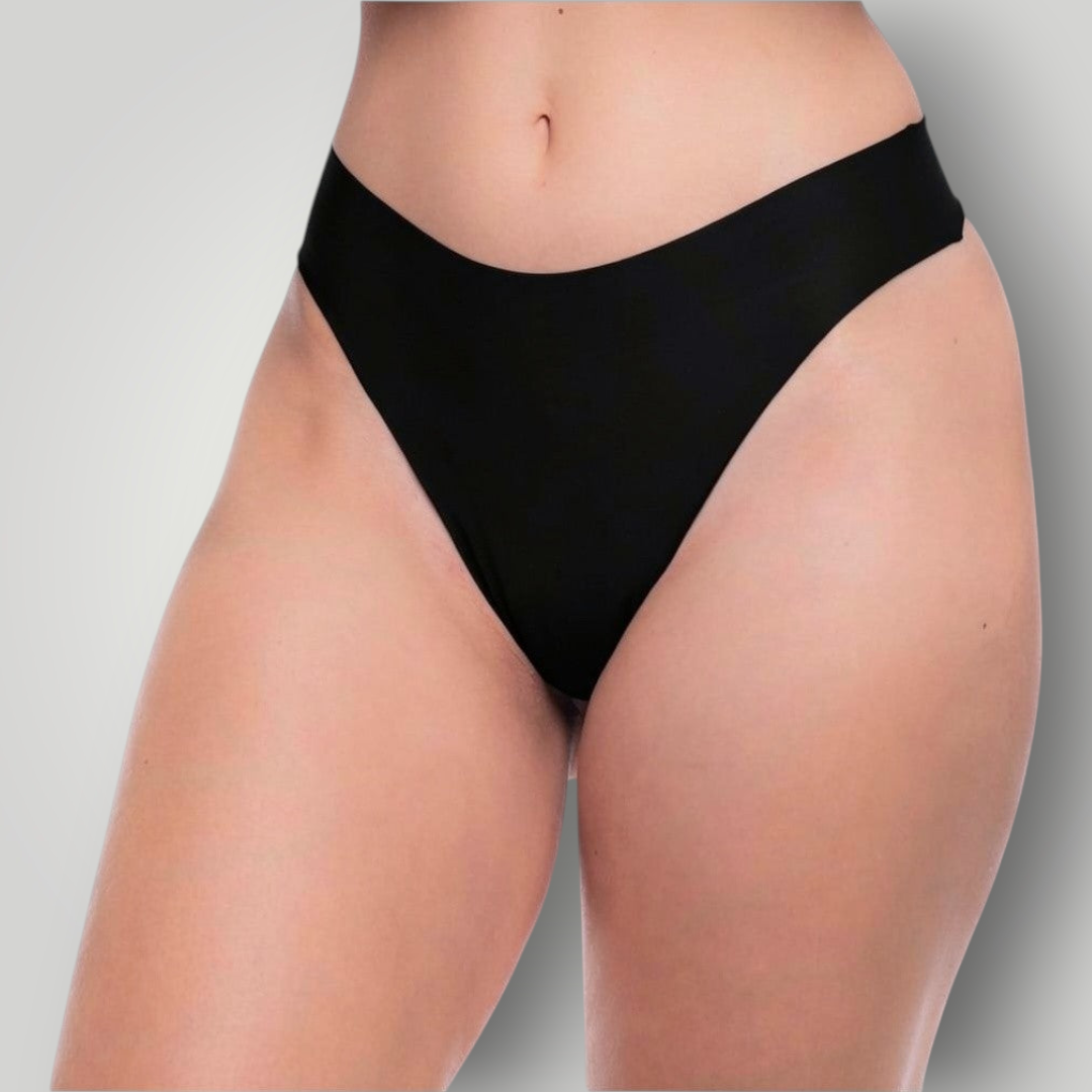 Calcinha W One Fio Dental Sem Costura Preta com Laterais Médias