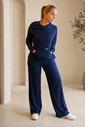 Conjunto W One Fitness Fusion Azul Marinho Blusa com Capuz e Calça Pantalona