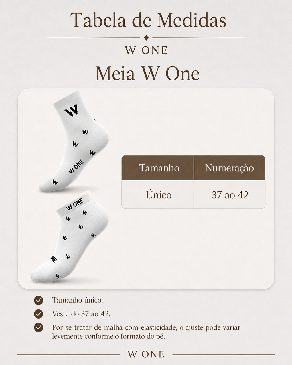 Meia Cano Curto Logo Grande Branca | W One