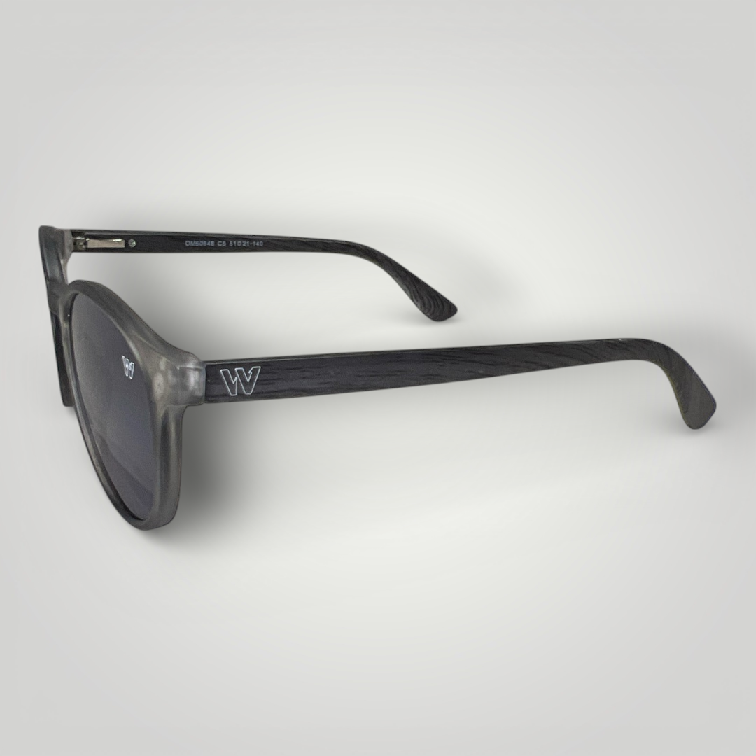 Óculos de Sol W One – Redondo Retrô em Acetato Preto Transparente com Lentes Cinza Escuro