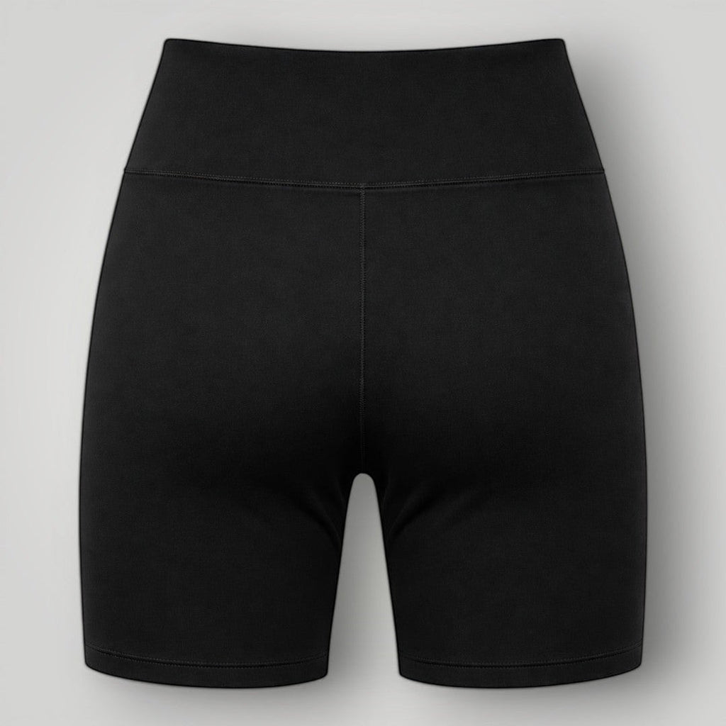 W One Brand Store black polyamide fitness shorts with a wide waistband and no details, designed for comfort and movement.