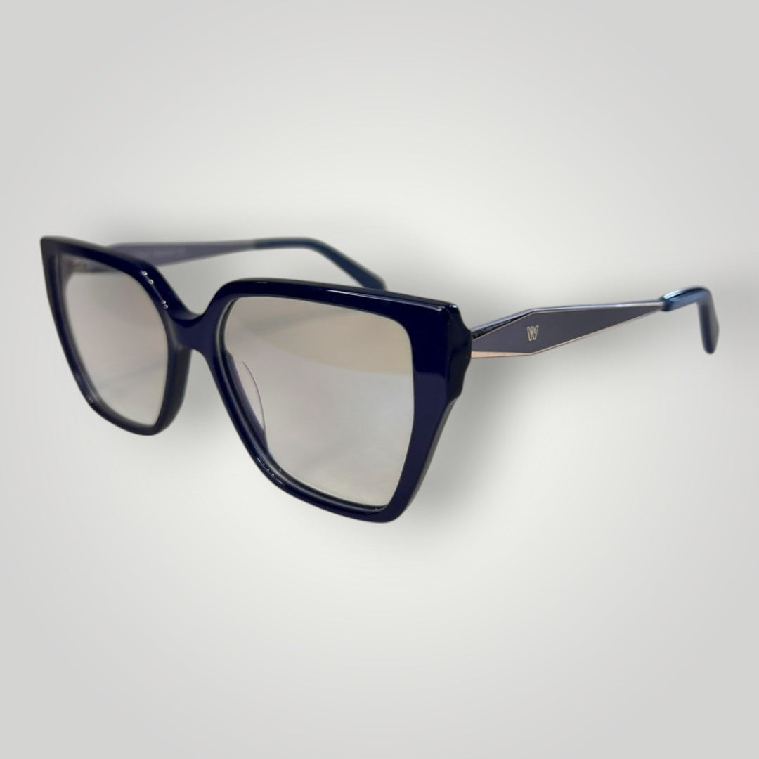 Armação de óculos de grau W One Brand Store estilo gatinho maxi em acetato azul marinho com detalhes nas hastes