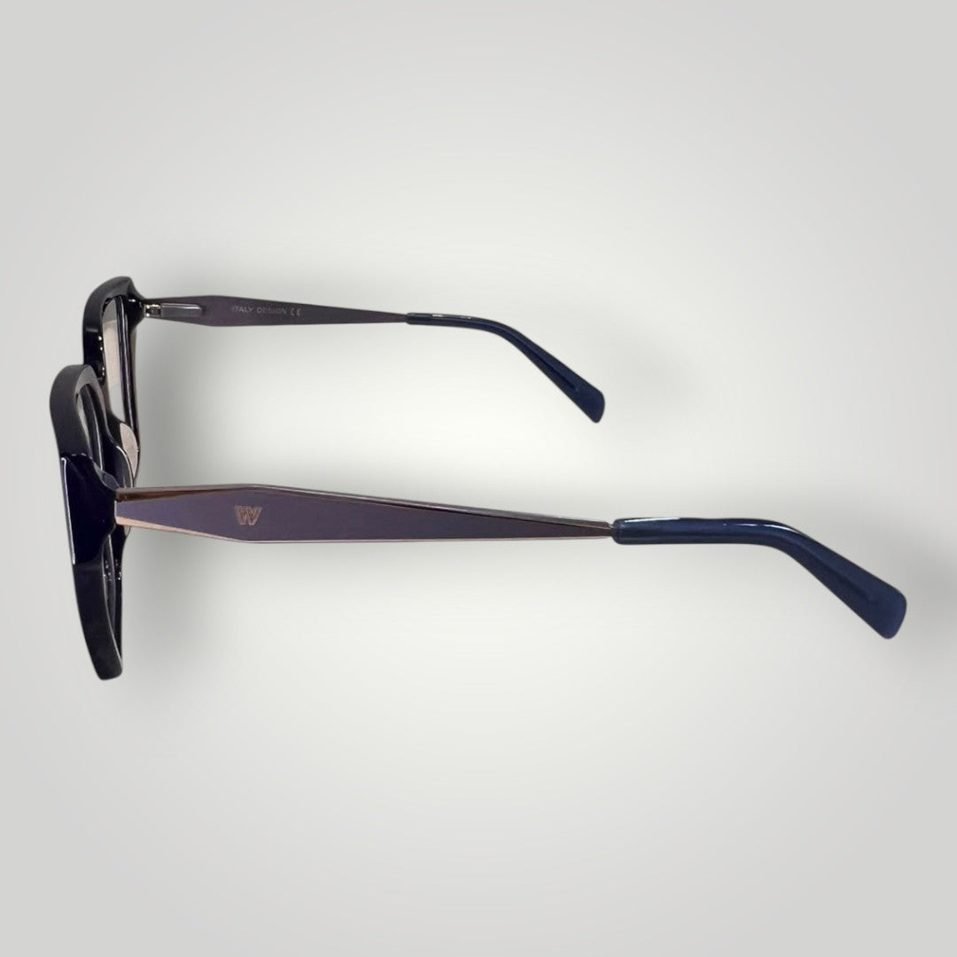 Armação de óculos de grau gatinho maxi W One Brand Store em acetato azul marinho com hastes detalhadas