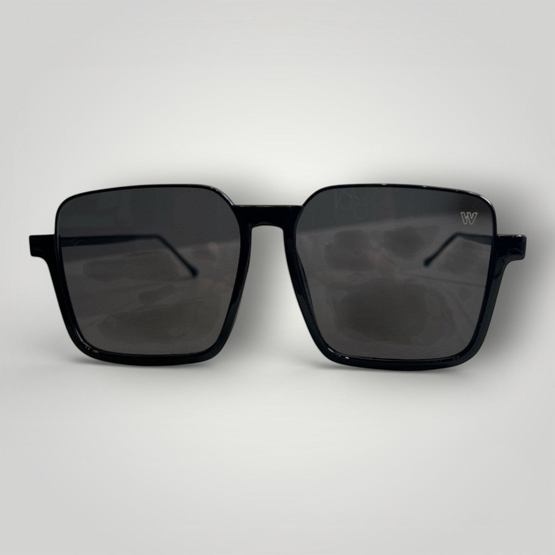 W One Brand Store black acetate and metal maxi square sunglasses with UV400 protection.