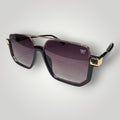 W One Brand Store black acetate square aviator sunglasses with gold details and gradient smoke lenses.