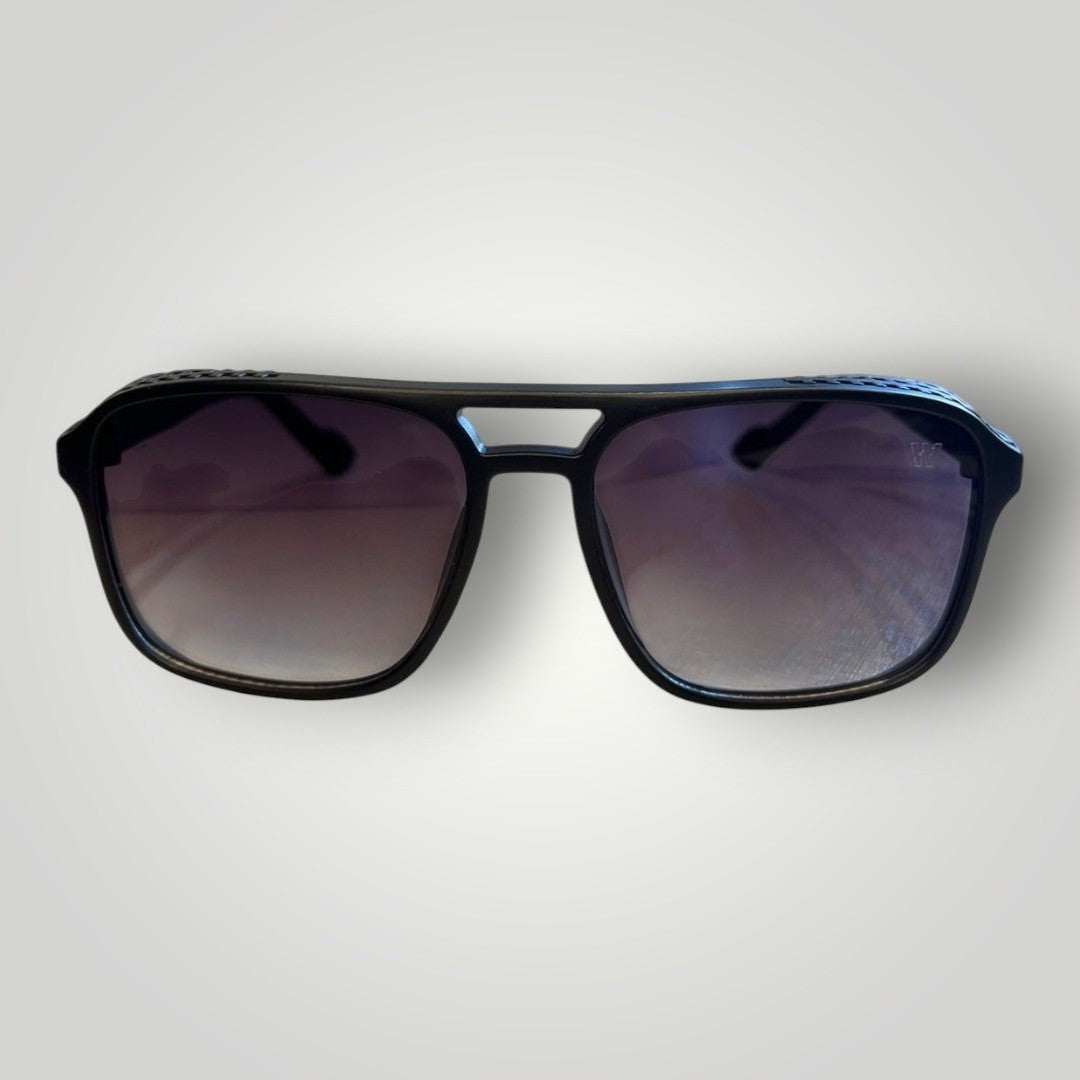 W One Brand Store black acetate aviator sunglasses with gradient black lenses and textured detailing on the frame.
