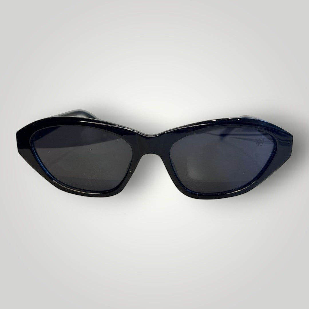 W One Brand Store black acetate cat-eye sunglasses with smoky lenses and UV400 protection.