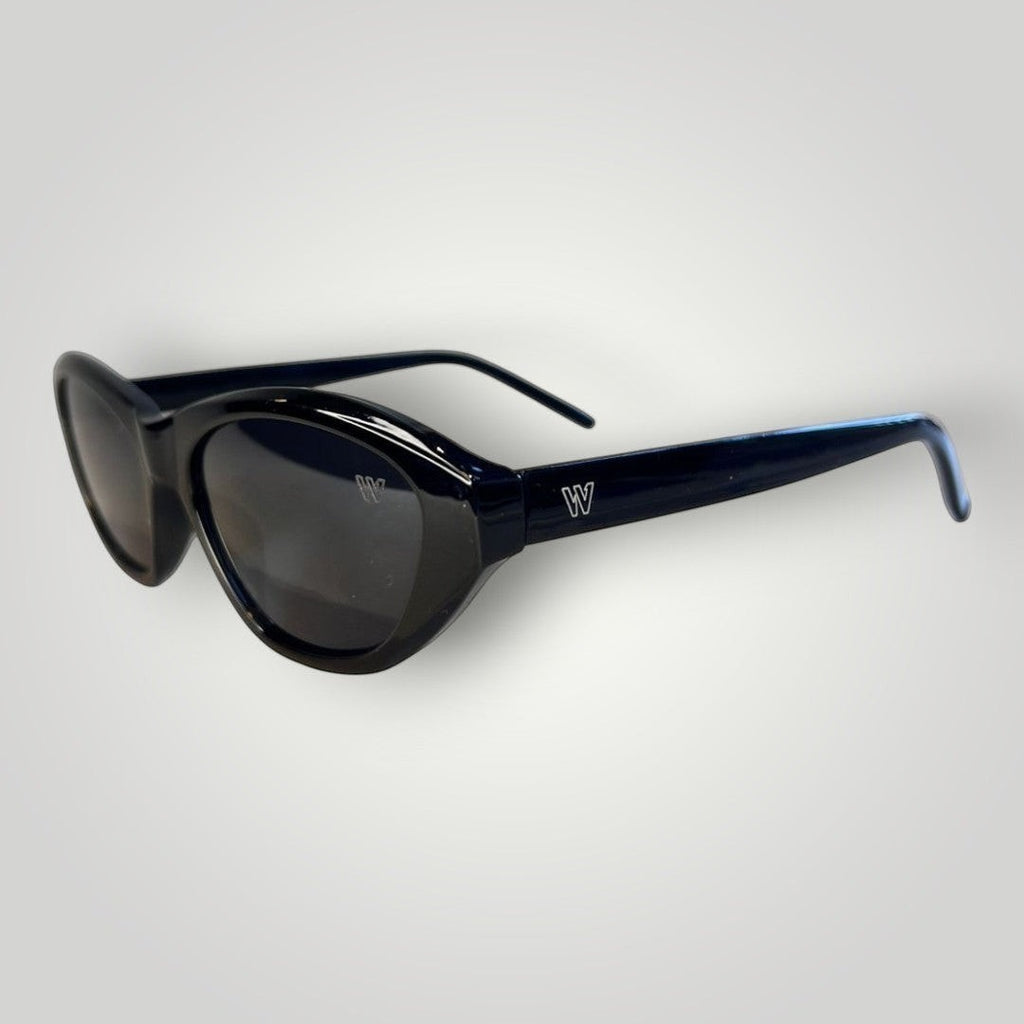 W One Brand Store black acetate cat-eye sunglasses with smoke lenses and UV400 protection.