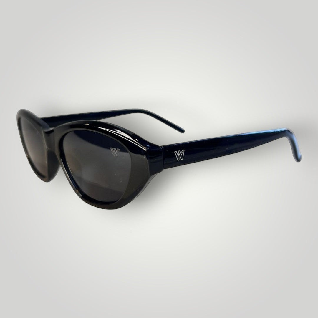 W One Brand Store black acetate cat-eye sunglasses with smoke lenses and UV400 protection.