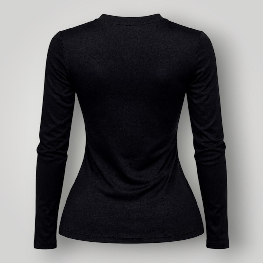W One Brand Store black long-sleeve fitness t-shirt made of polyamide and elastane with sun protection.