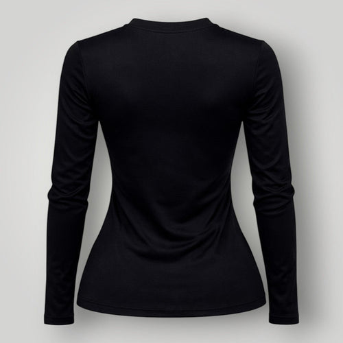 W One Brand Store black long-sleeve fitness t-shirt made of polyamide and elastane with sun protection.