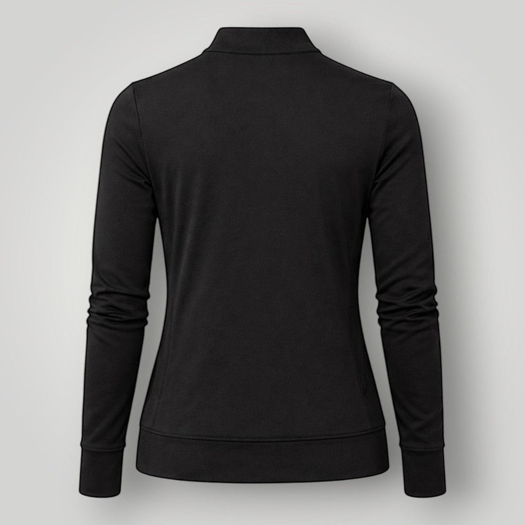 W One Brand Store black polyamide fitness jacket with thumbholes and a stand-up collar.