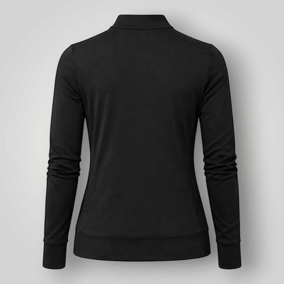 W One Brand Store black polyamide fitness jacket with thumbholes and a stand-up collar.