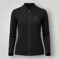 W One Brand Store black polyamide fitness jacket with thumbholes and subtle logo detail.