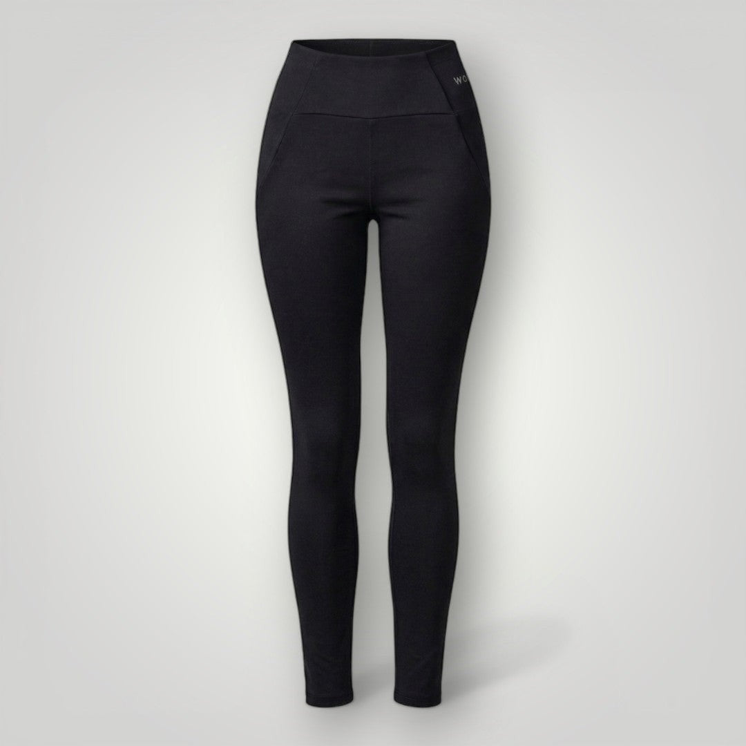 W One Brand Store black polyamide fitness leggings with knife pocket and high waist, ideal for workouts.