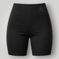 W One Brand Store black polyamide fitness shorts with wide waistband and subtle logo detail.