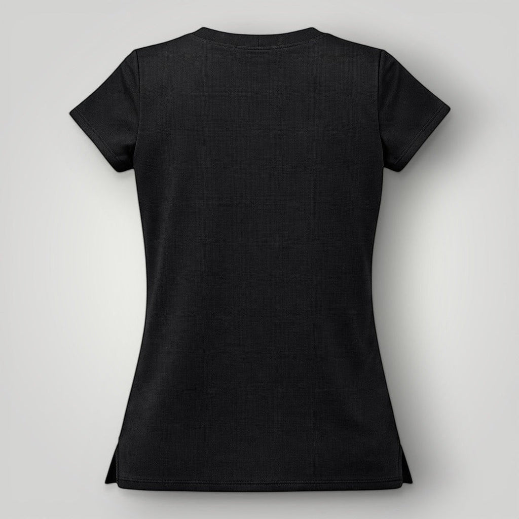 W One Brand Store black polyamide fitness t-shirt for women, lightweight, breathable, with SUN PRO UV protection.