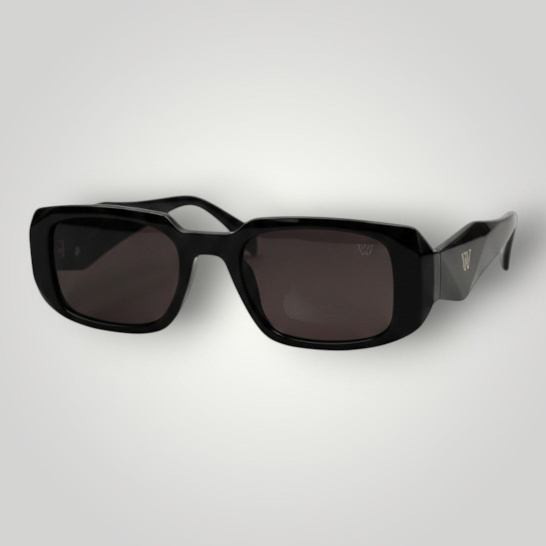 W One Brand Store black rectangular Diamond Premium sunglasses with UV400 protection and subtle W logo detail.