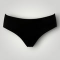 W One Brand Store black seamless tanga underwear with medium waist, made of 79% polyamide and 21% elastane.