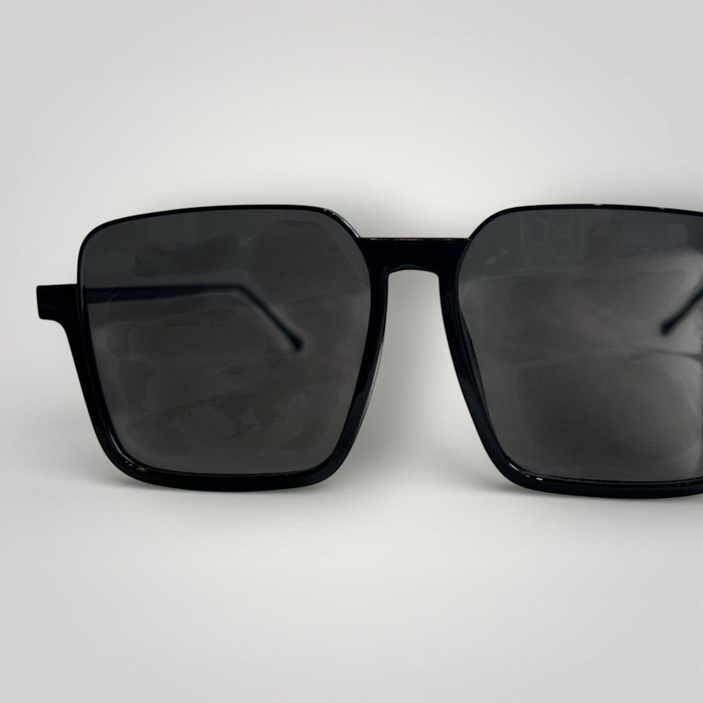 W One Brand Store black acetate and metal maxi square sunglasses with dark lenses and UV400 protection.