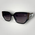 W One Brand Store black acetate square sunglasses with smoky gradient lenses and decorative temples.