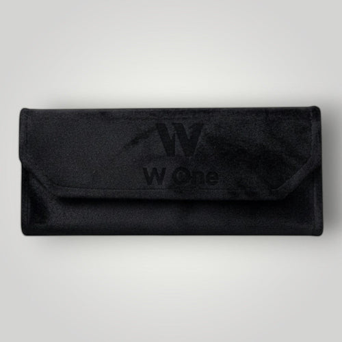 W One Brand Store black velvet glasses case with embossed logo