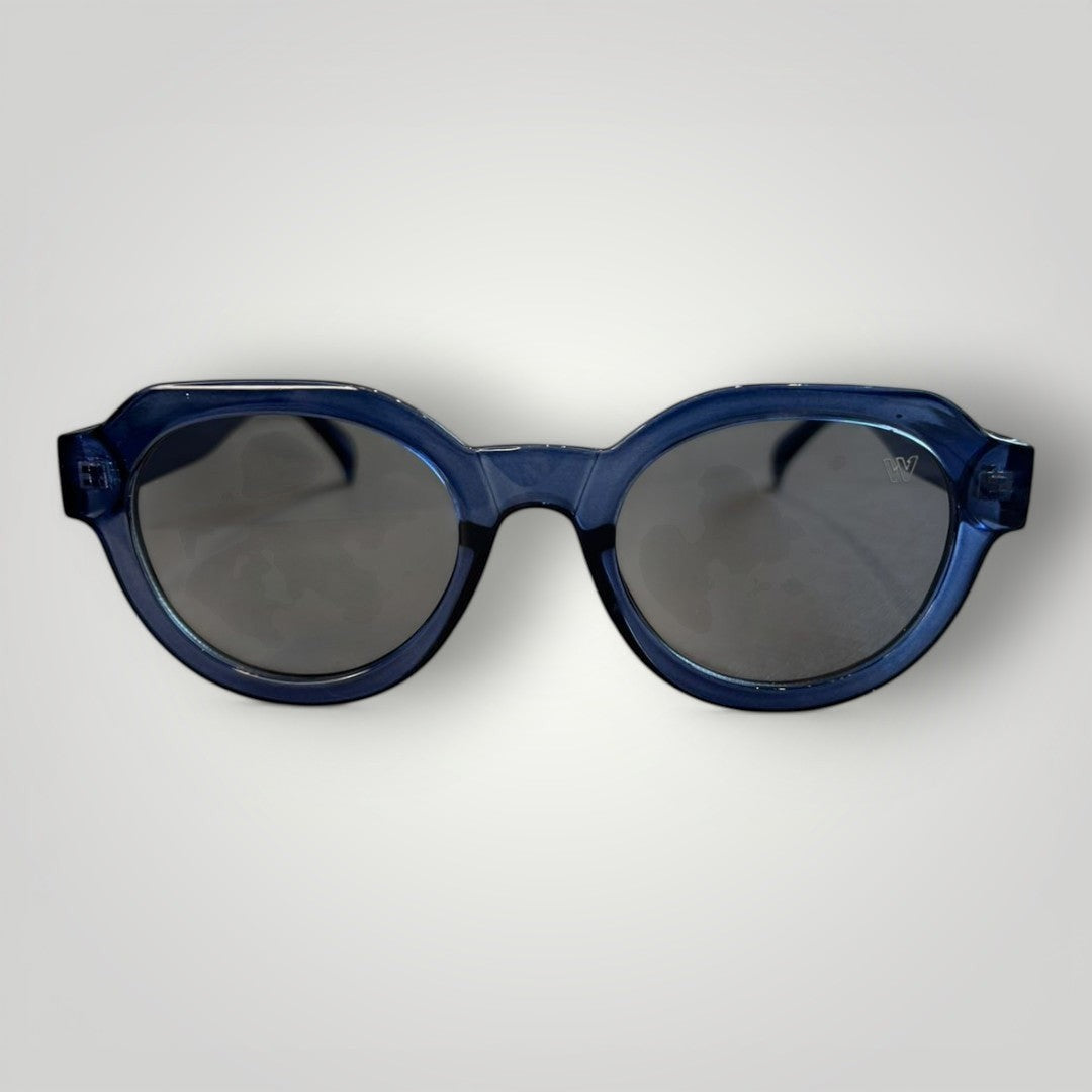 W One Brand Store blue acetate round sunglasses with black lenses and subtle 'W' logo detail.