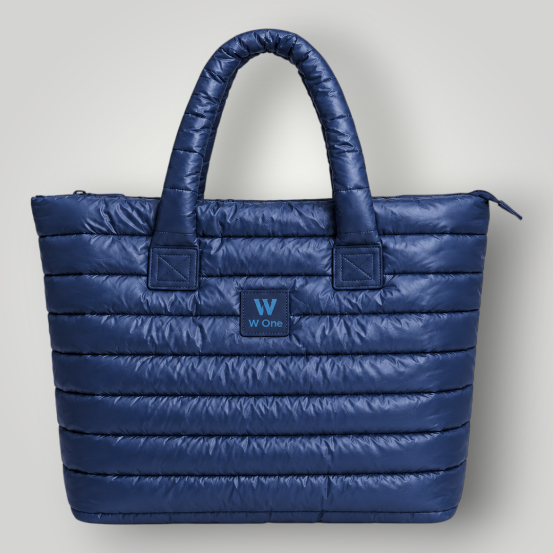 Bolsa W One Brand Store Big Move Puffer azul marinho com acabamento acolchoado e alças resistentes