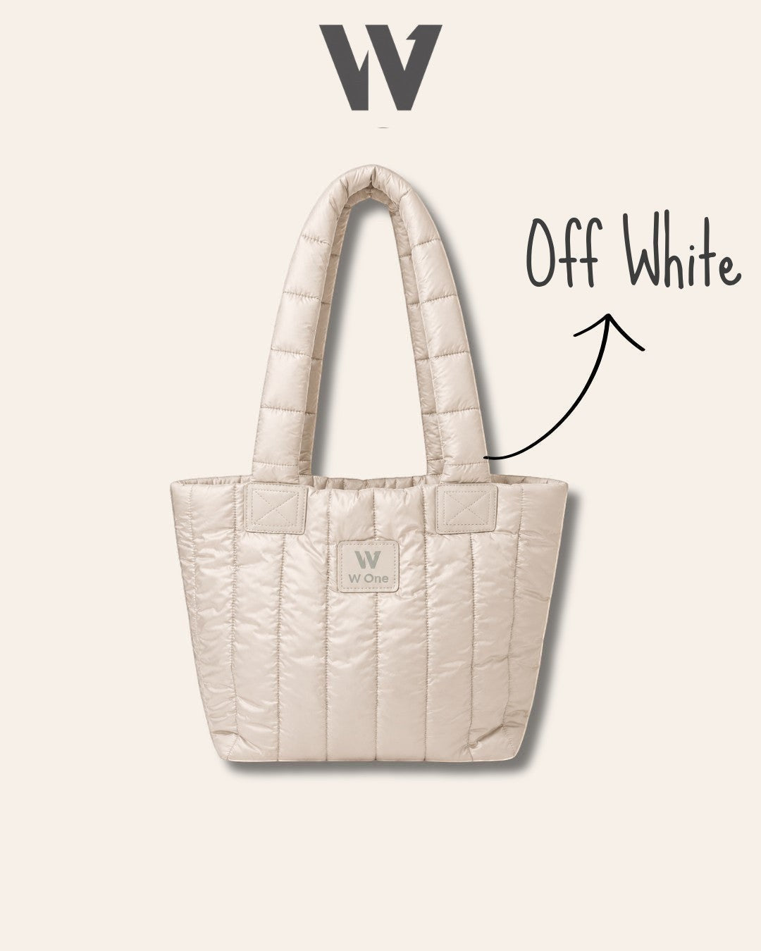 Bolsa W One Brand Store Move Puffer off white acolchoada com design moderno e alças resistentes para academia