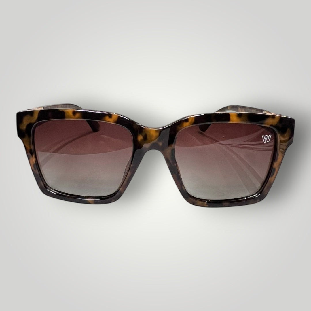 W One Brand Store premium square brown camouflage acetate sunglasses with gradient brown lenses and UV400 protection.