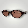 W One Brand Store brown camouflage acetate round sunglasses with pink lenses and UV400 protection.