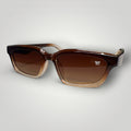 W One Brand Store rectangular acetate sunglasses with brown gradient temples and brown gradient lenses, featuring UV400 protection.