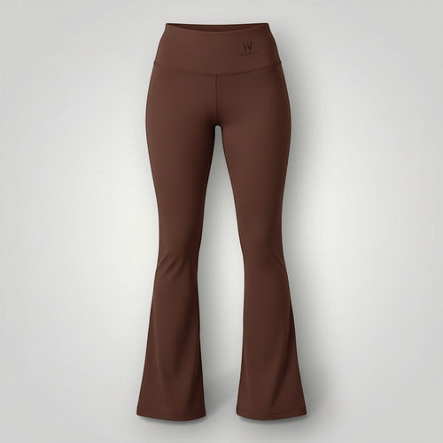 Calça flare W One Brand Store na cor coffee com cós largo em poliamida, design elegante e confortável para treinos.