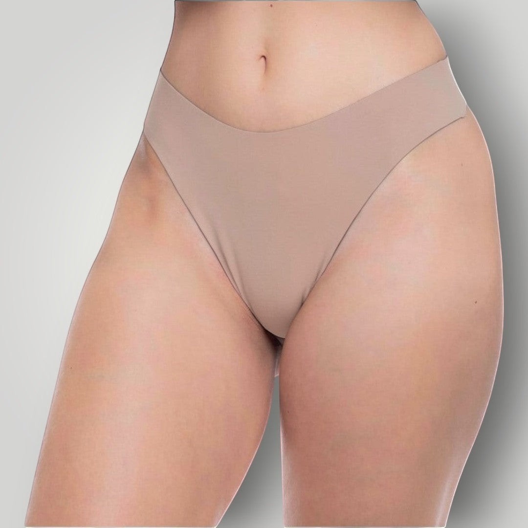 Calcinha fio dental W One Brand Store nude sem costura com laterais médias em poliamida e elastano