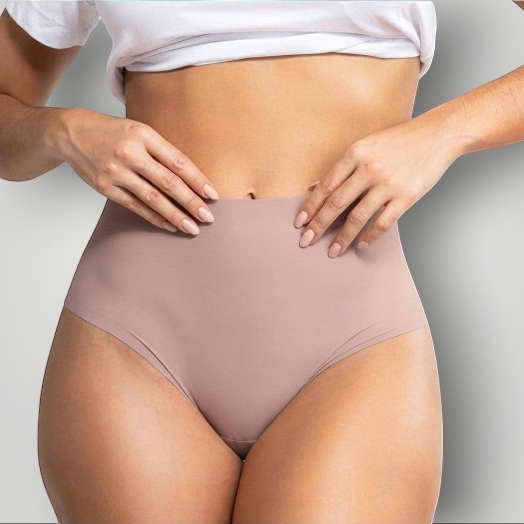 Calcinha hot pants nude W One Brand Store sem costura de cintura alta com toque macio e acabamento invisível