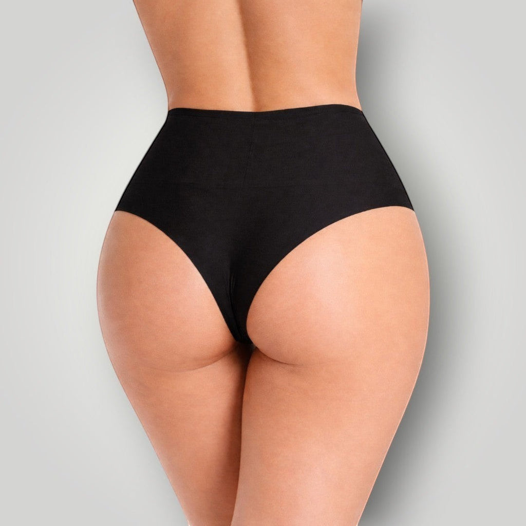 Calcinha hot pants preta W One Brand Store sem costura de cintura alta, ideal para não marcar sob a roupa.