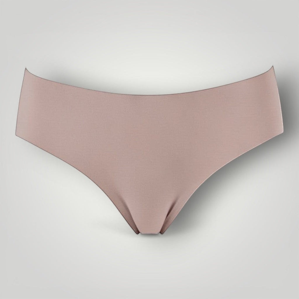 Calcinha tanga W One Brand Store nude sem costura com laterais largas e acabamento invisível