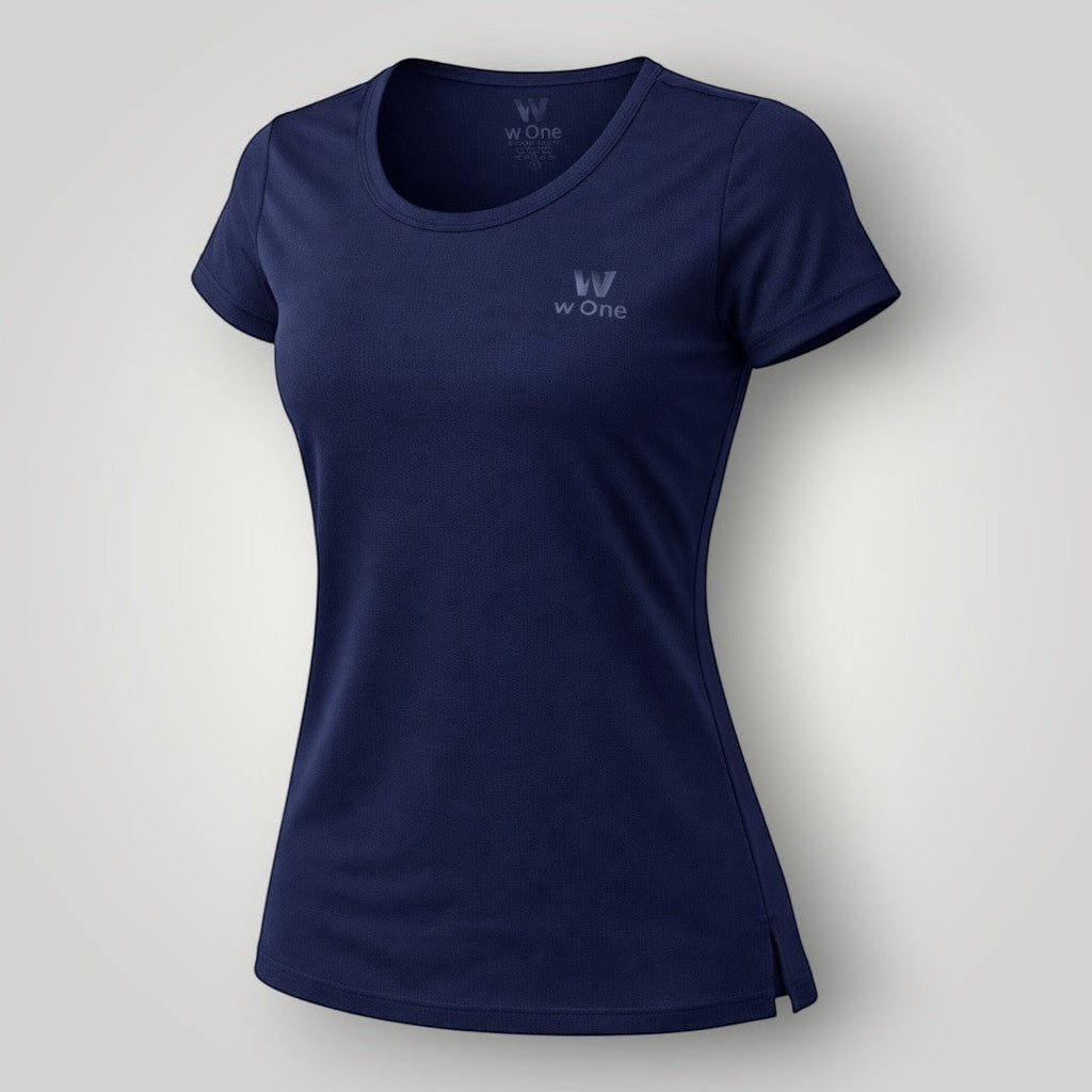 Camiseta feminina W One Brand Store azul marinho de manga curta com tecido leve e respirável para treinos