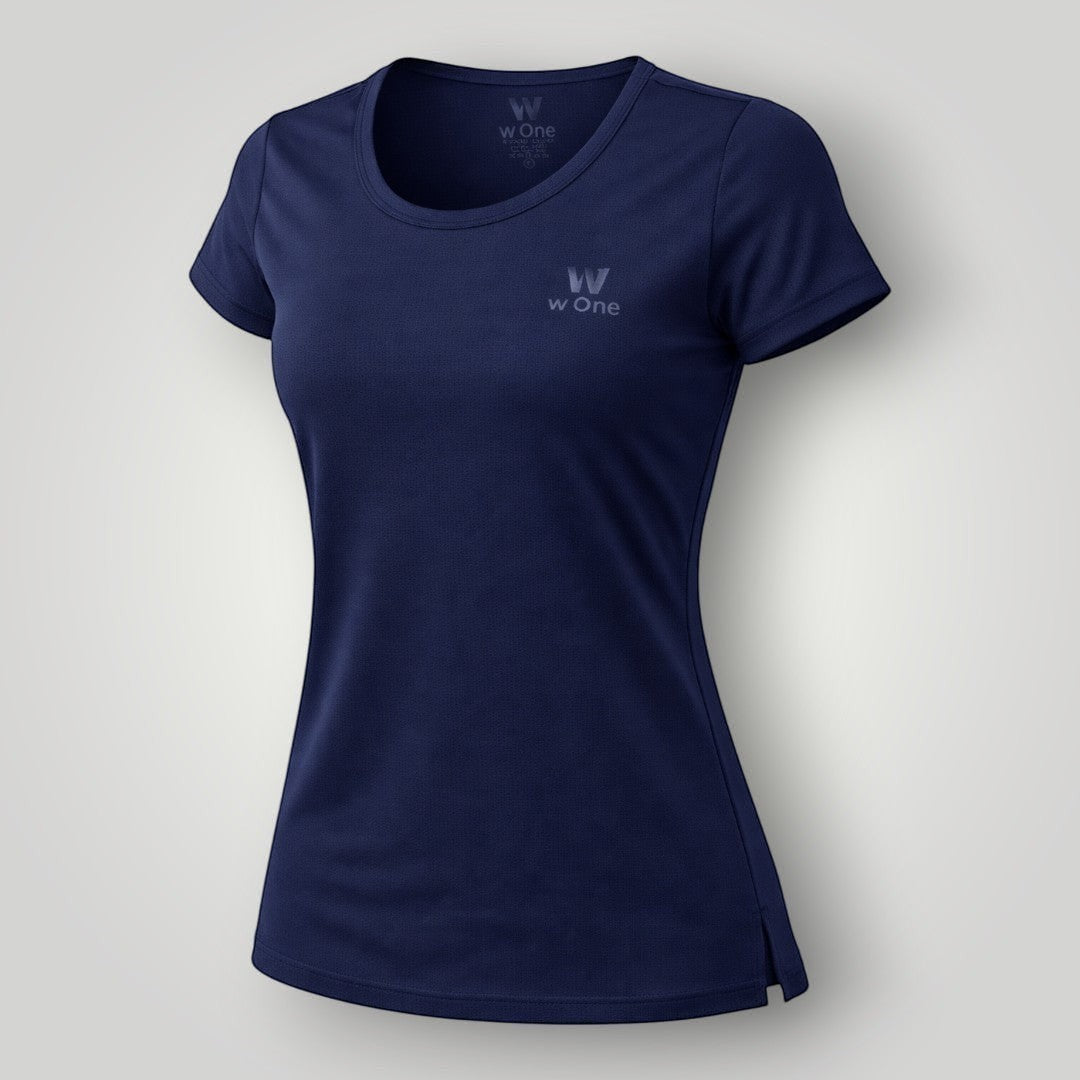 Camiseta feminina W One Brand Store azul marinho de manga curta com tecido leve e respirável para treinos