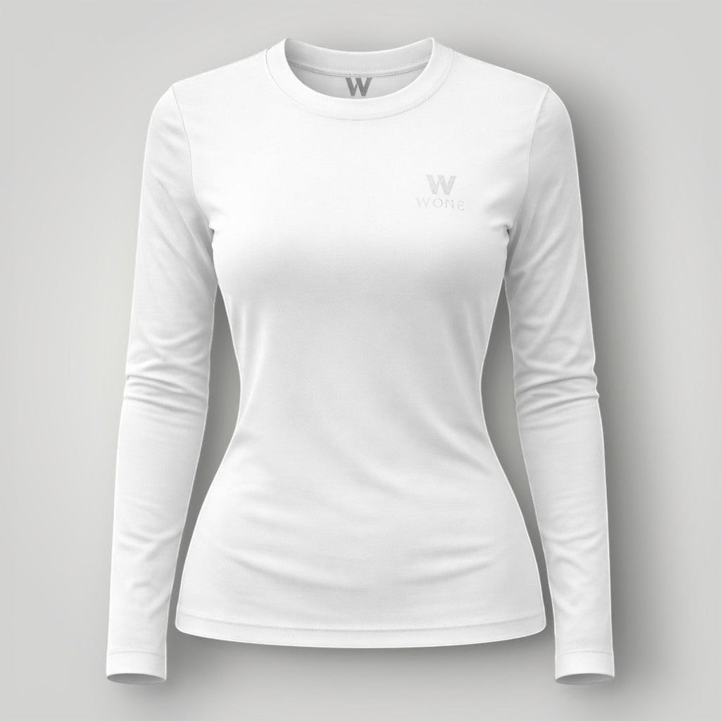 Camiseta feminina W One Brand Store branca de manga longa em tecido respirável com proteção solar FPU 50+