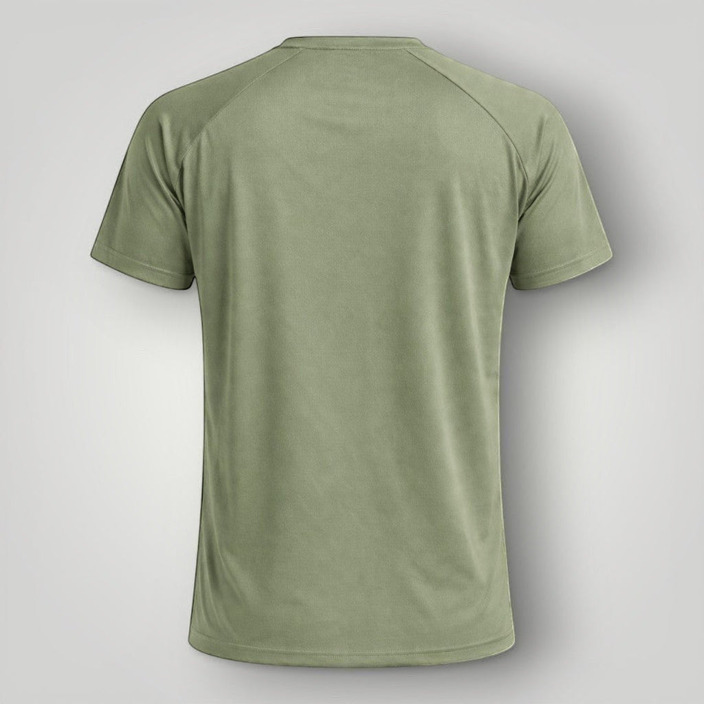 Camiseta unissex W One Brand Store Dynamic verde malva com manga raglan e tecido esportivo respirável, vista traseira