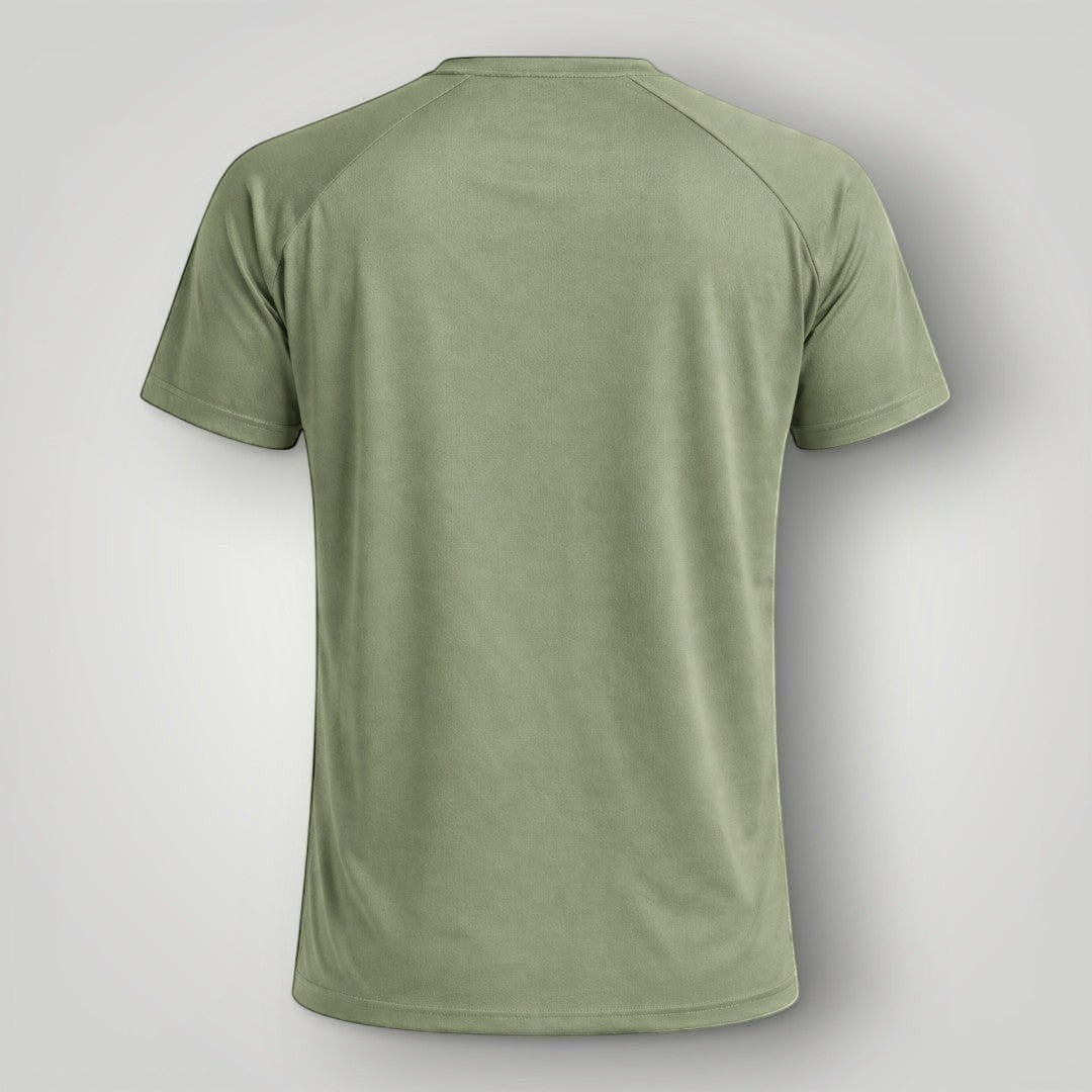 Camiseta unissex W One Brand Store Dynamic verde malva com manga raglan e tecido esportivo respirável, vista traseira