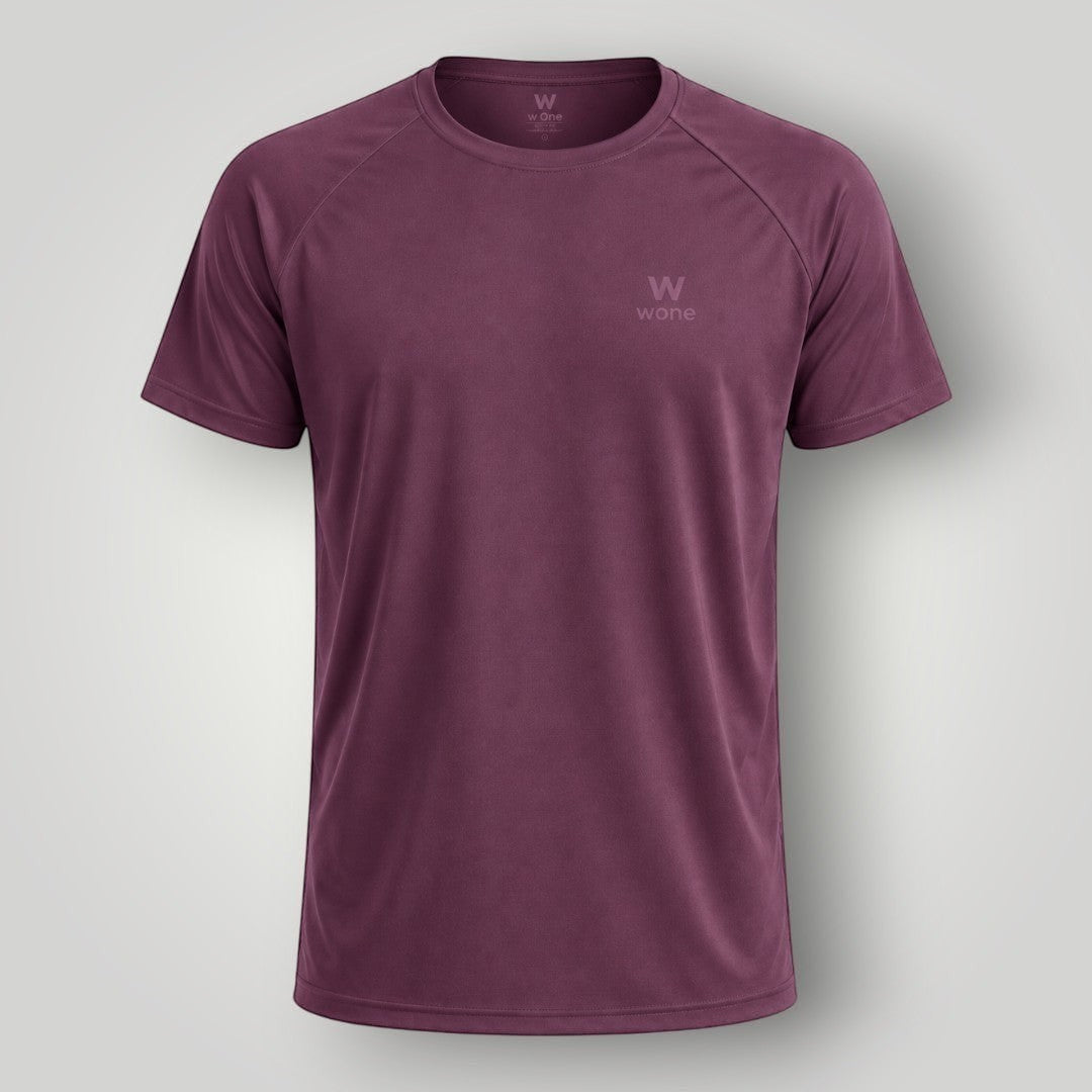 Camiseta W One Brand Store Dynamic Wine unissex com manga raglan, feita em tecido leve e respirável com proteção FPU 50+