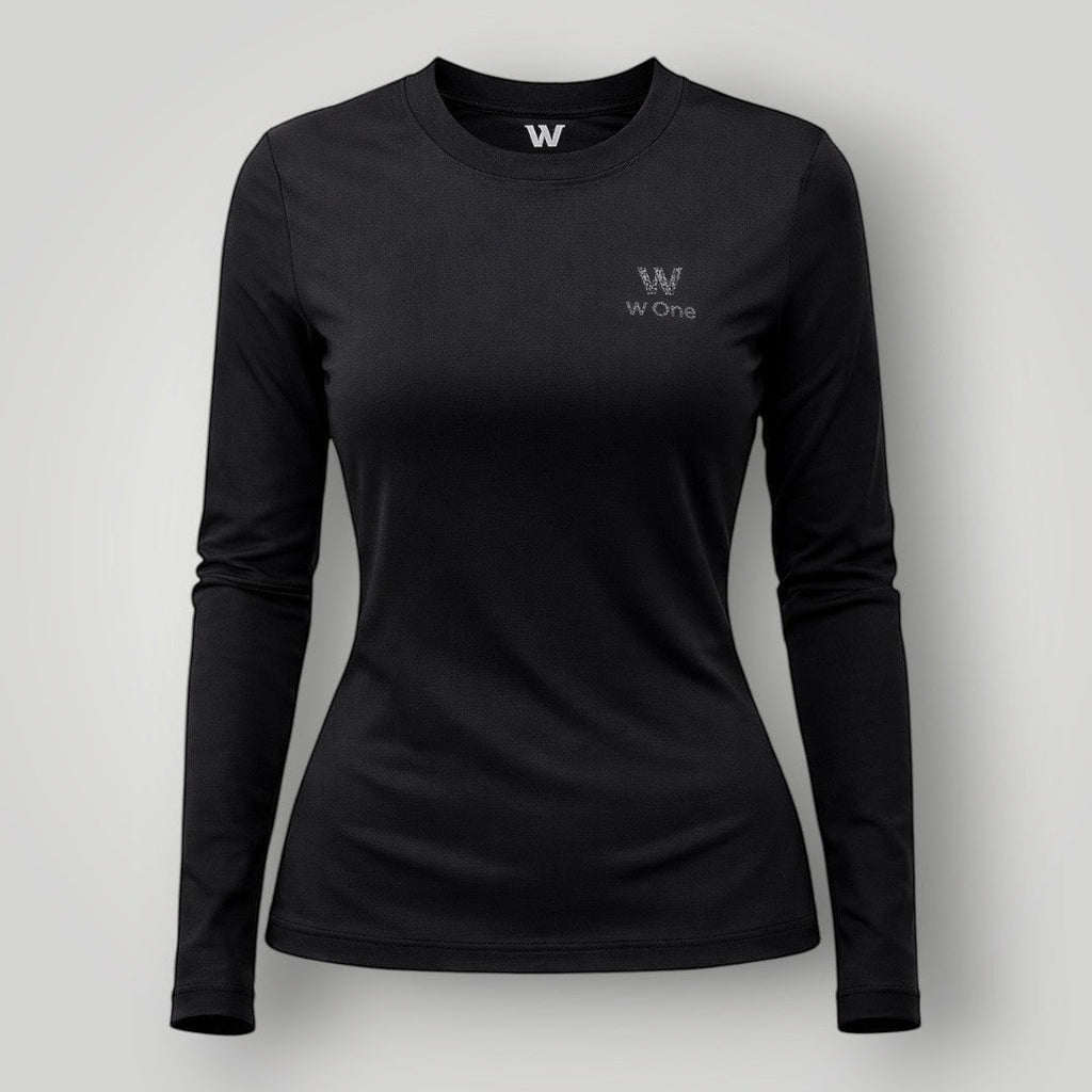 Camiseta feminina W One Brand Store preta de manga longa com tecido respirável e proteção solar FPU 50+