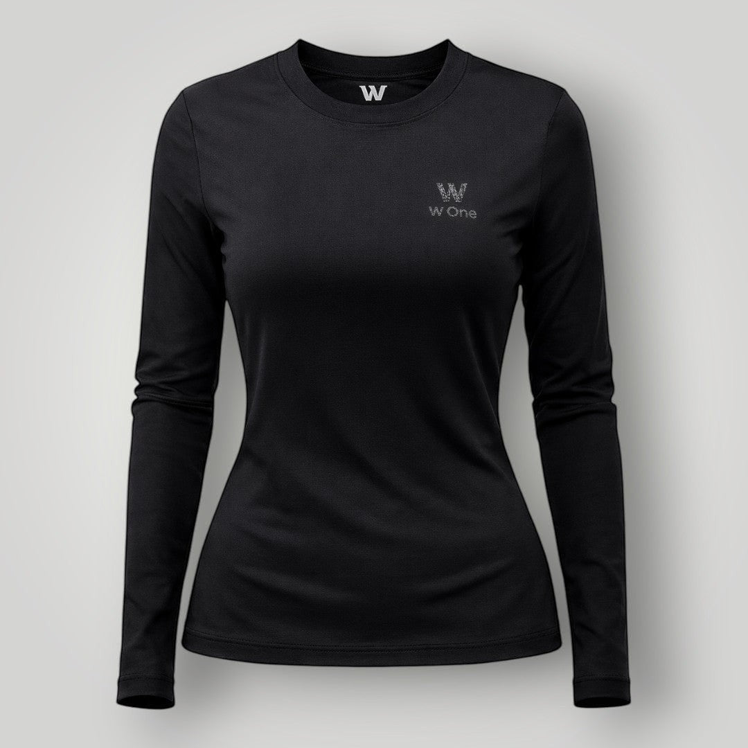 Camiseta feminina W One Brand Store preta de manga longa com tecido respirável e proteção solar FPU 50+