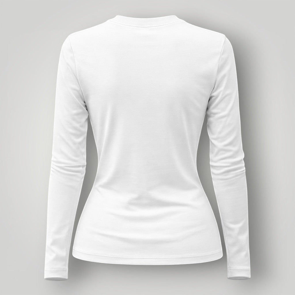 Camiseta W One Brand Store feminina manga longa branca em poliamida com proteção UV, vista traseira