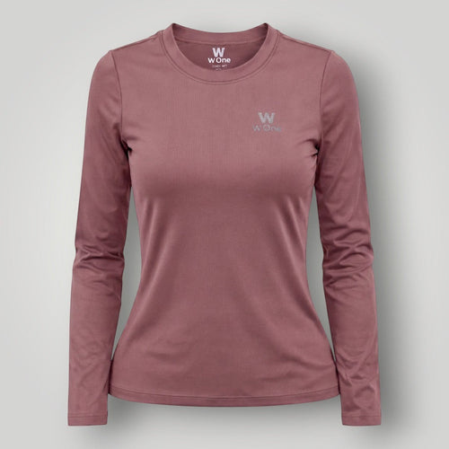 Camiseta manga longa W One Brand Store cor cacau em poliamida com proteção UV e logo frontal